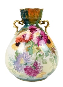 Antique Bavarian Hand Painted Amphora Floral Vase