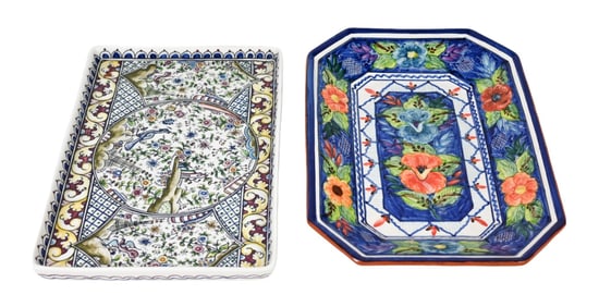 2 Hand Painted Ceramic Trays Made in Portugal
