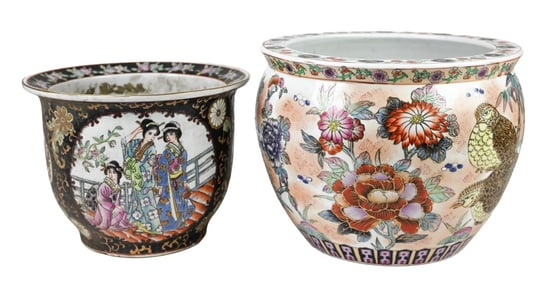 2 Chinese Porcelain Hand Painted Garden Pots