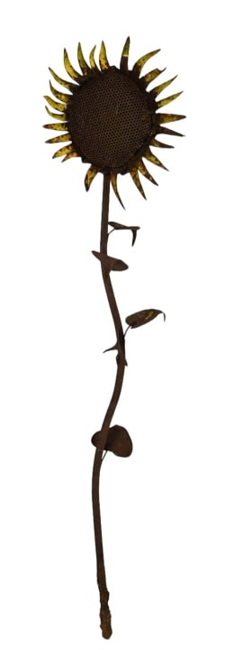 Folk Art Wrought Iron Sun Flower Statue on Post (1 of 7)