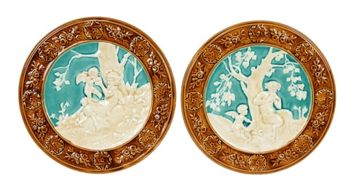 Pair Schutz Majolica Neo Classical Chargers
