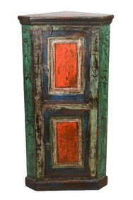 Artistic Hand Painted Rustic Corner Cabinet