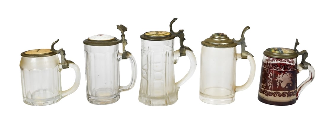 5 Antique German Glass and Pewter Beer Steins (1 of 8)