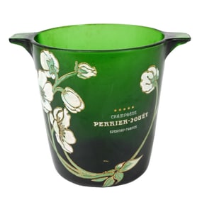 Vintage Green Painted Glass Perrier Ice Bucket