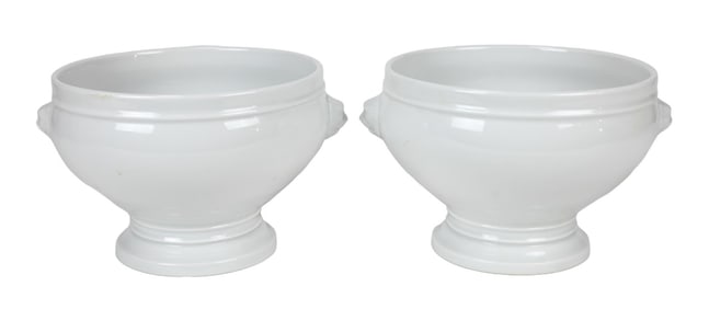 2 Pillivuyt White Porcelain Lions Head Compotes
