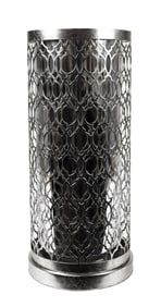 Chrome Tone Cylinder Table Lamp w Pierced Shade