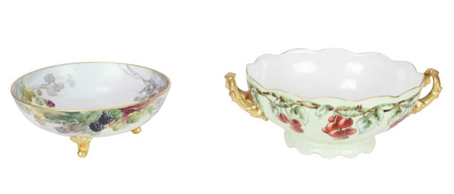 2 Limoges France Hand Painted Footed Serving Bowls