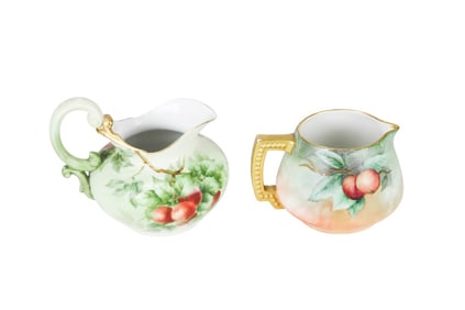 2 Limoges France Hand Painted Porcelain Pitchers