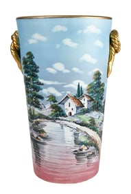 Italian Majolica Hand Painted Vase/Umbrella Holder