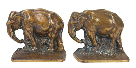 Pair Bronze Elephant Book Ends