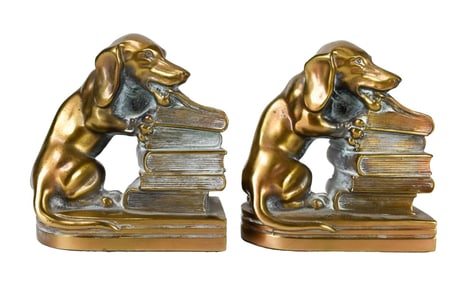 Vintage Bronze Dachshund Weiner Dog Book Ends
