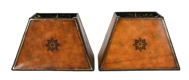Pair Embossed Leather Lampshades