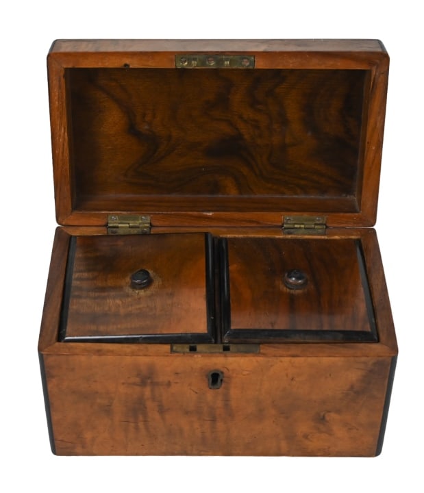 Antique Walnut 2 Compartment Tea Caddy (1 of 7)