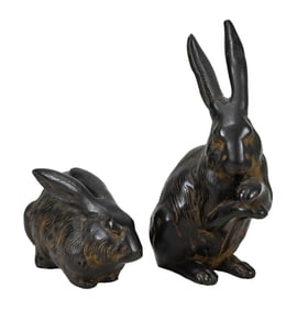 Pair Cast Iron Rabbit Statues