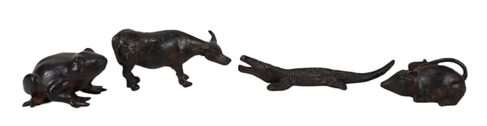 Cast Iron Gator, Ox, Rat & Frog Desk Statues