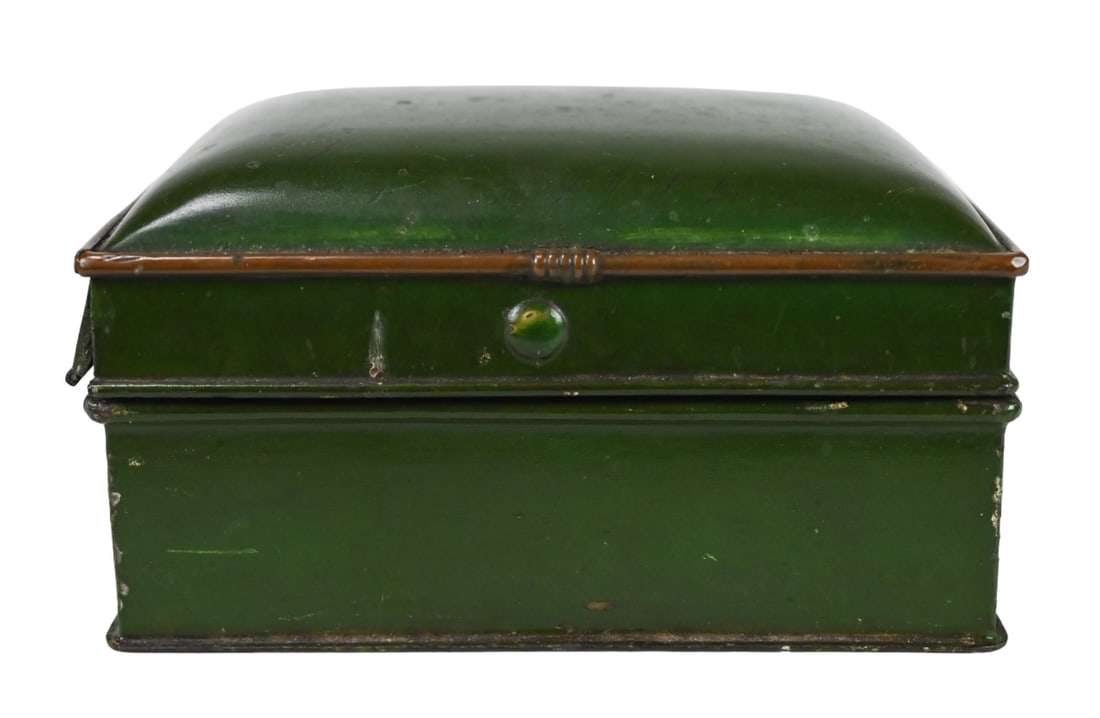 Antique Painted Green Tole and Brass Table Box (1 of 7)