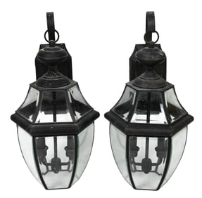 Pair Tole Antiqued Outdoor Electric Stable Lantern