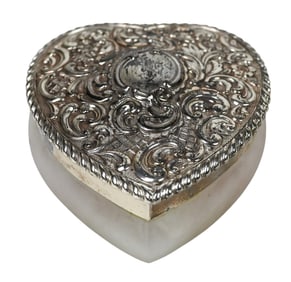 Victorian Style Silver and Frosted Glass Trinket