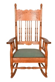 American Carved Oak Spindle Back Rocking Chair
