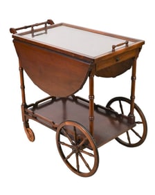 Paalman Carved Drop Side Tea Cart w Wagon Wheels