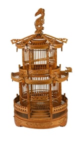 Chinese 3-Tier Pagoda Style Carved Bird Cage