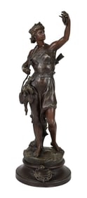 Antique French Foundry Statue Chasseures Female