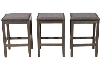 3 Custom Upholstered Bar Stools w Nail Head Trim