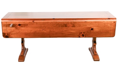 Vintage Carved Pine Drop Leaf Trestle Table