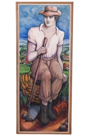 Chico Lambronia Mixed Media Acrylic Painting Portrait Seated Man