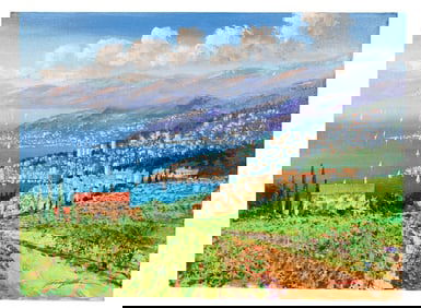 Kerry Hallam Signed Acrylic Painting Paysage Midi