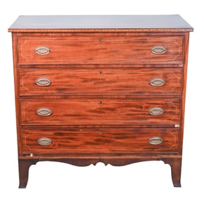 Antique Hand Carved Cherry and Tiger Maple Chest