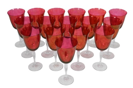16 Red to Clear Crystal Stem Wine Goblets