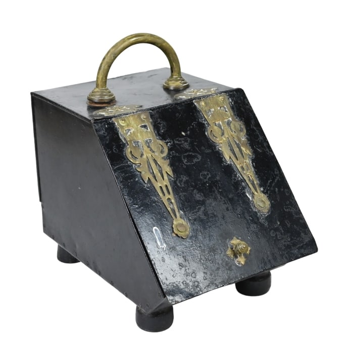 Antique French Tole Ware & Brass Coal Scuttle (1 of 6)