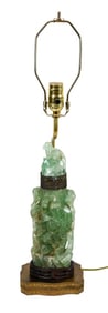Antique Carved Jade Table Lamp w Internal Light