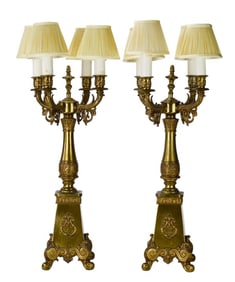 Antique Bronze Tone Candelabra Style Table Lamps