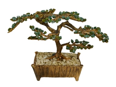 Chinese Aventurine & Brass Bonsai Tree of Life