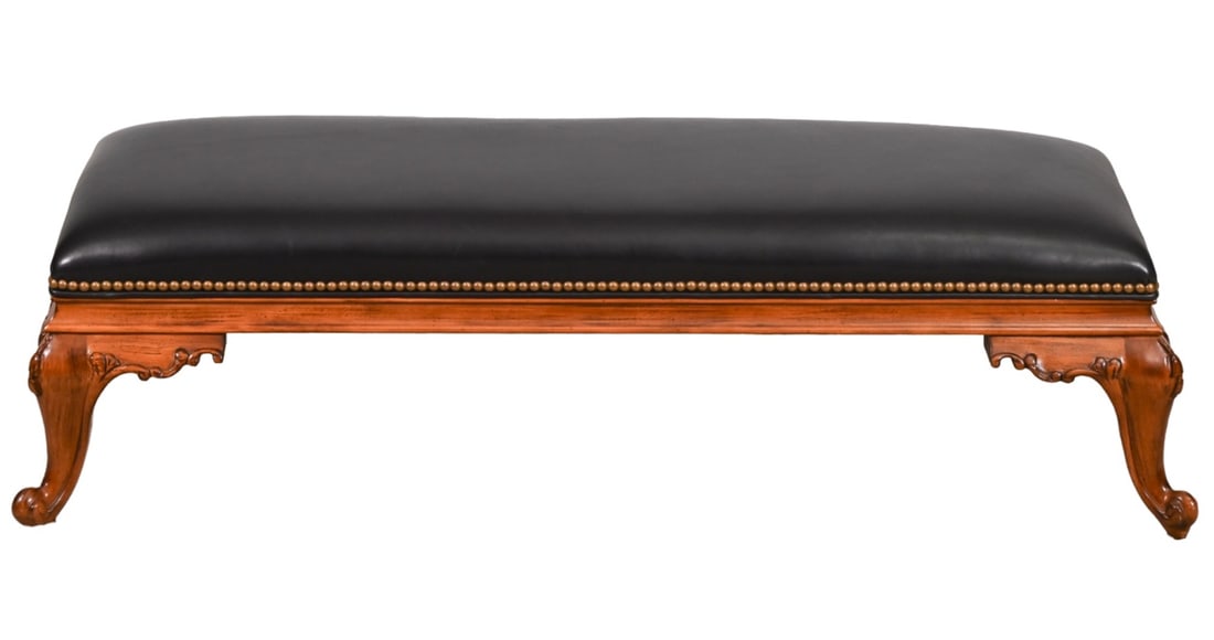 Handcock & Moore Carved Upholstered Leather  Bench (1 of 11)