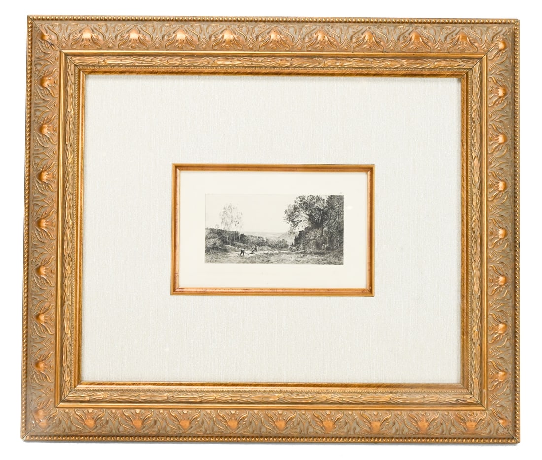 J.B.C. Corot Etching Hauteurs de Ville d'Avray: J.B.C. Corot Etching Hauteurs de Ville d'Avray with Certificate of Authentification From Global Fine Art. Professionally framed measures 18 inches x 21 inches art measures 5 inches x 7 inches.