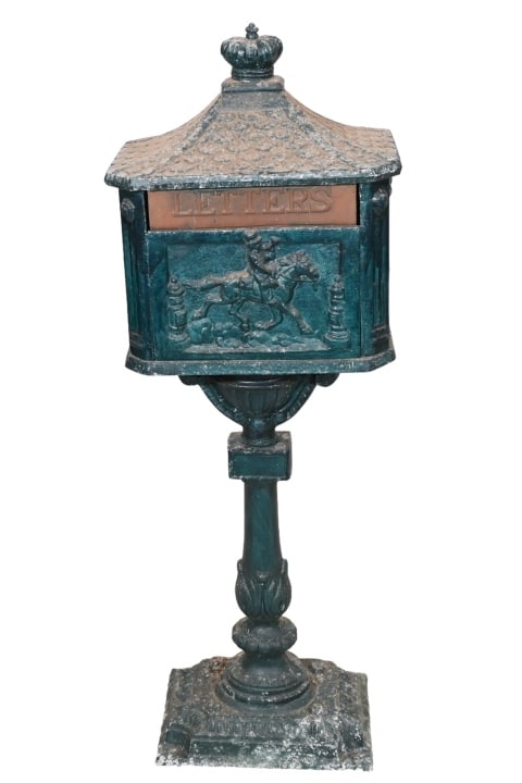 Antique Cast Iron Standing Letter Box Green (1 of 17)