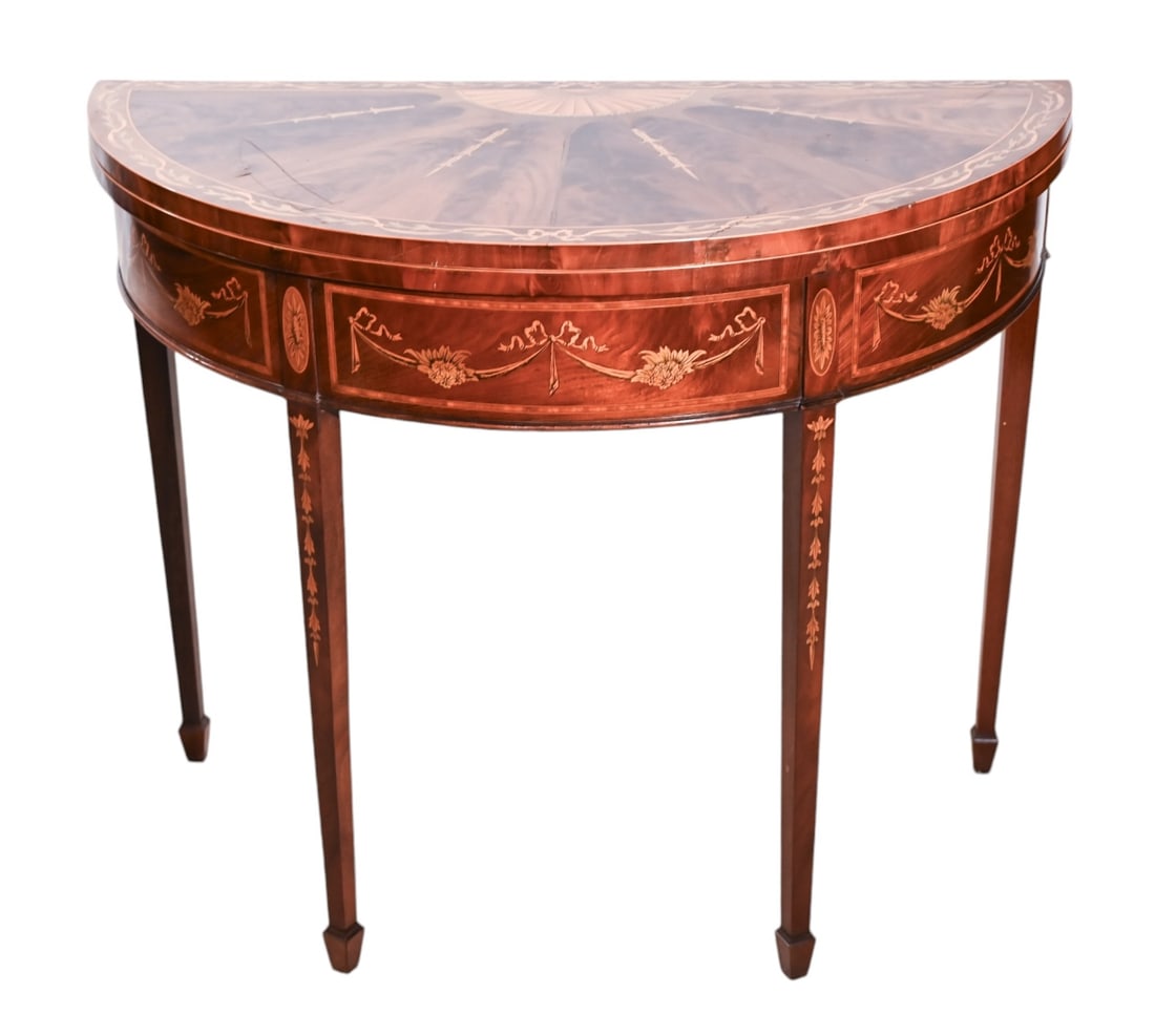 Antique Carved Satin Wood Demi Lune Card Table (1 of 10)