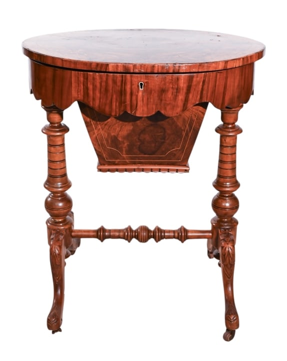 Antique Victorian Carved Inlaid Burr Sewing Table (1 of 10)