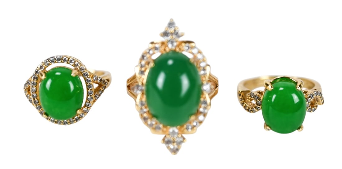 3 Jade & Gold Tone Cabochon Jewelry Rings (1 of 8)