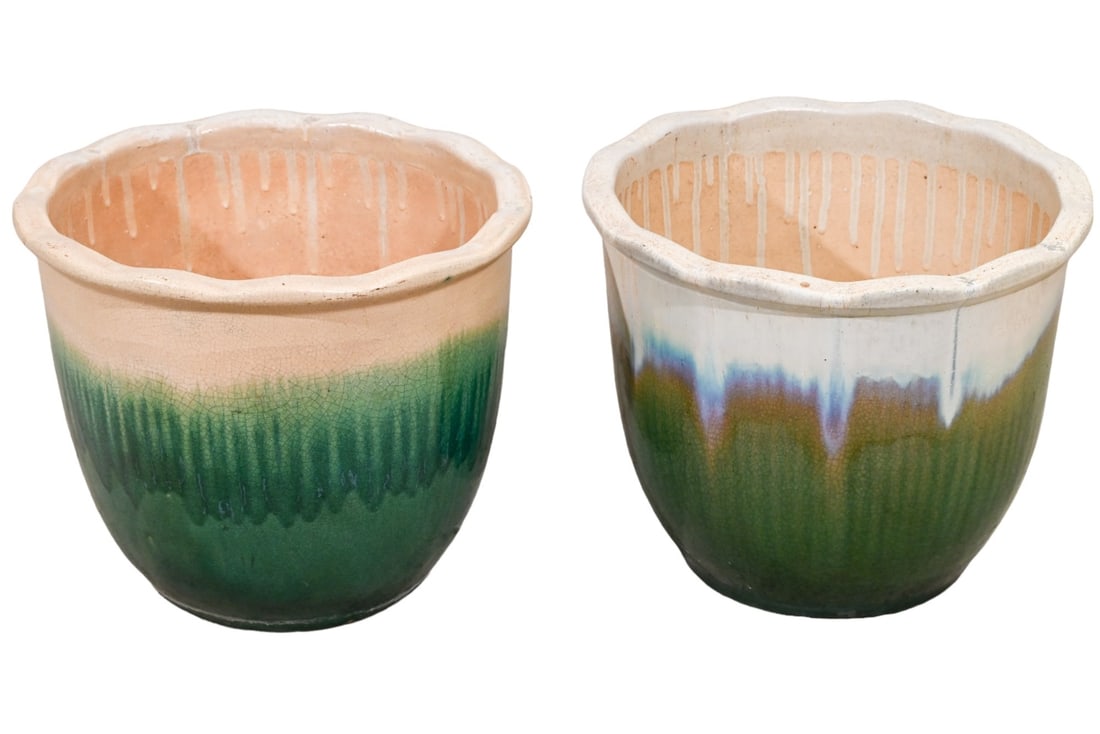 Two Large Ceramic  Flow Glazed Planters (1 of 9)