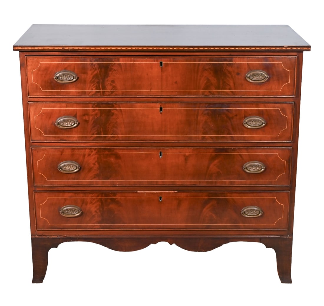 Antique Hand Carved Cherry and Tiger Maple Chest (1 of 13)