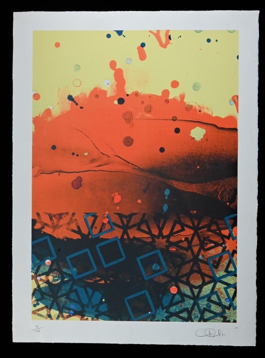 Hong Hao Signed Untitled Blue Squares Etching: Hong Hao Signed Untitled Blue Squares Etching. Signed and numbered 96/175. Measures 28.5 inches x 21 inches.