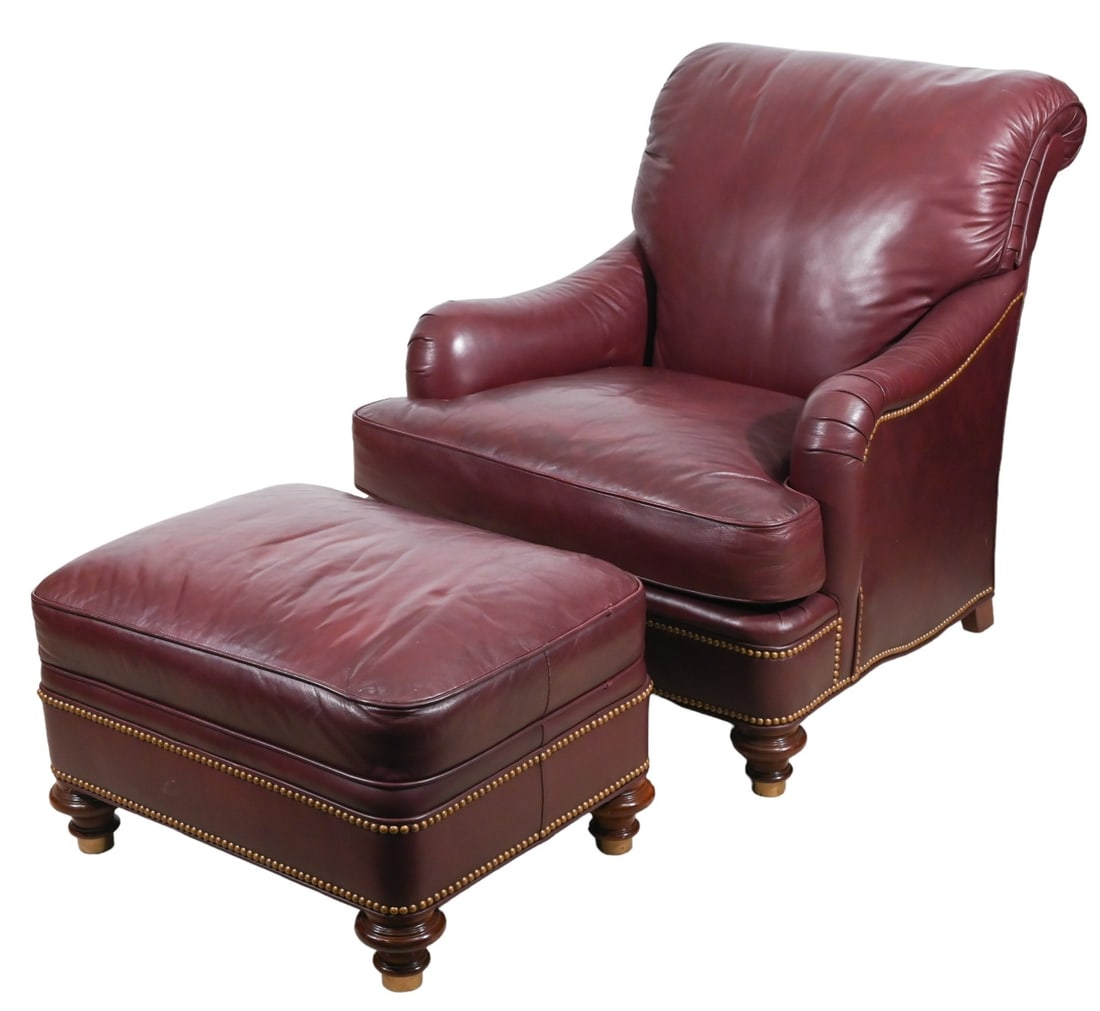 Hickory Leather Upholstered Armchair w Ottoman (1 of 14)