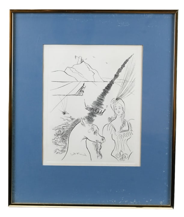 Salvador Dali 1966 Etching Lady & The Unicorn (1 of 8)