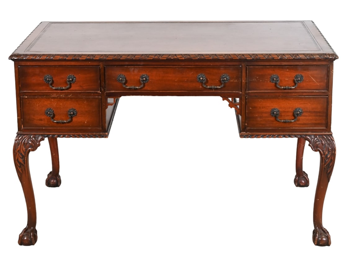 Chippendale Style Hand Carved Leather Top Desk: Chippendale Style Hand Carved Leather Top Desk.Measures 31 inches x 48 inches x 28 inches.