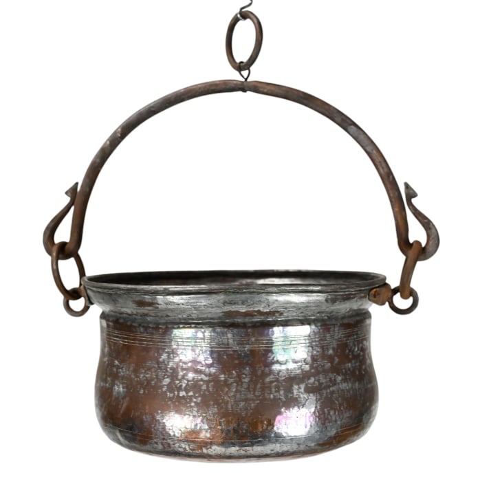 Indo Persian Hammered Brass & Iron Hanging Pot (1 of 8)