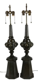 Pair Vintage Warren Kessler NY Mid C Bronze Lamps